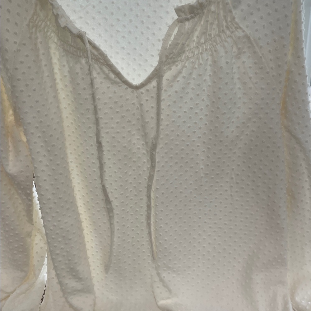 J. Crew Clip-dot smocked-neck top blouse cream ivory long sleeve size M - Picture 10 of 11